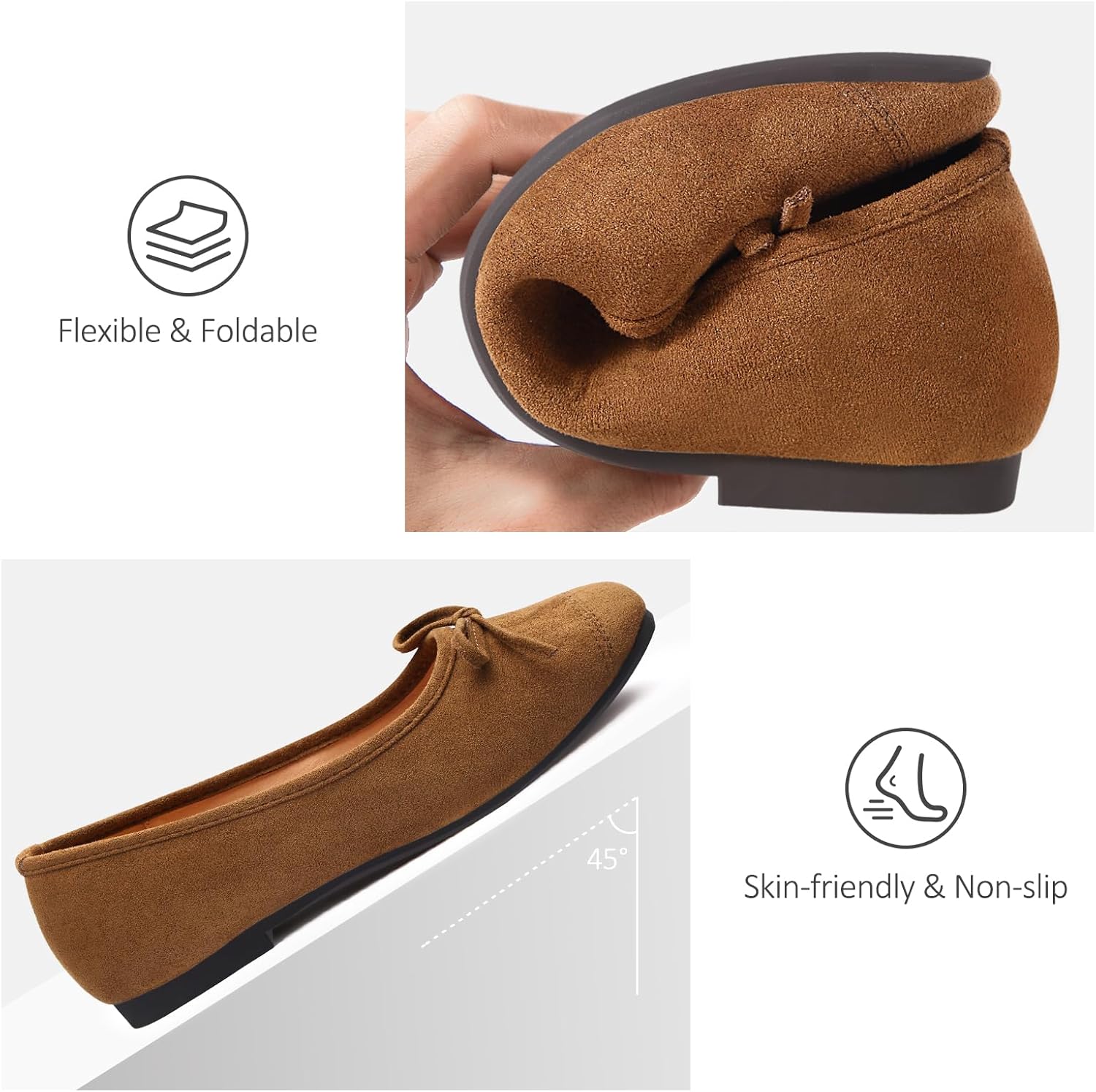 Women's Ballet Flats Cap Toe Bow Flats Two Tone Slip On Flats Comfort Square Toe Dressy Flat Shoes for Casual Work - Image 4