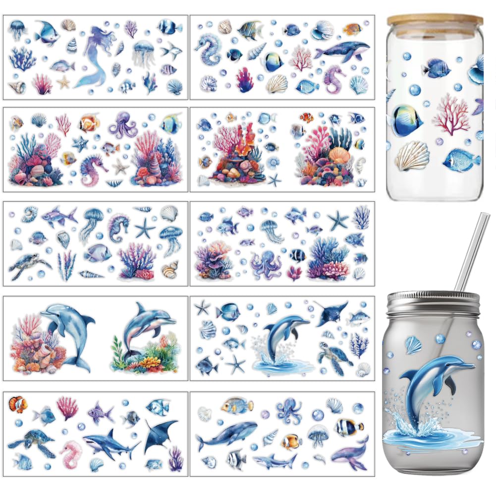 arricraft 10 Pcs Colorful Marine Animal Theme Cup Printing UV Transfer Papers