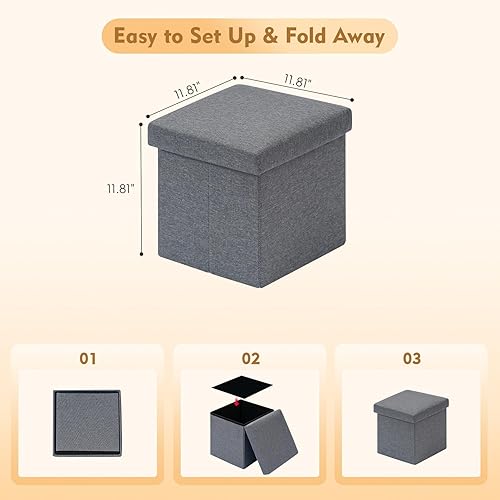 Miniatura 3 de B FSOBEIIALEO - Otomano plegable de piel sintética con almacenamiento Gris 11.8"x11.8"x11.8"x11.8",Negro 11.8"x11.8"x11.8",Negro