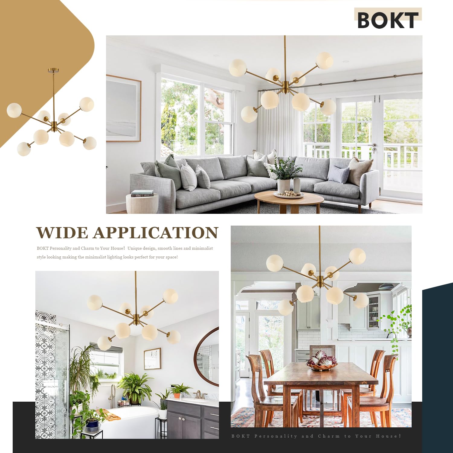 Snapklik.com : 8 Lights Gold Globe Sputnik Chandelier Vintage Milk ...