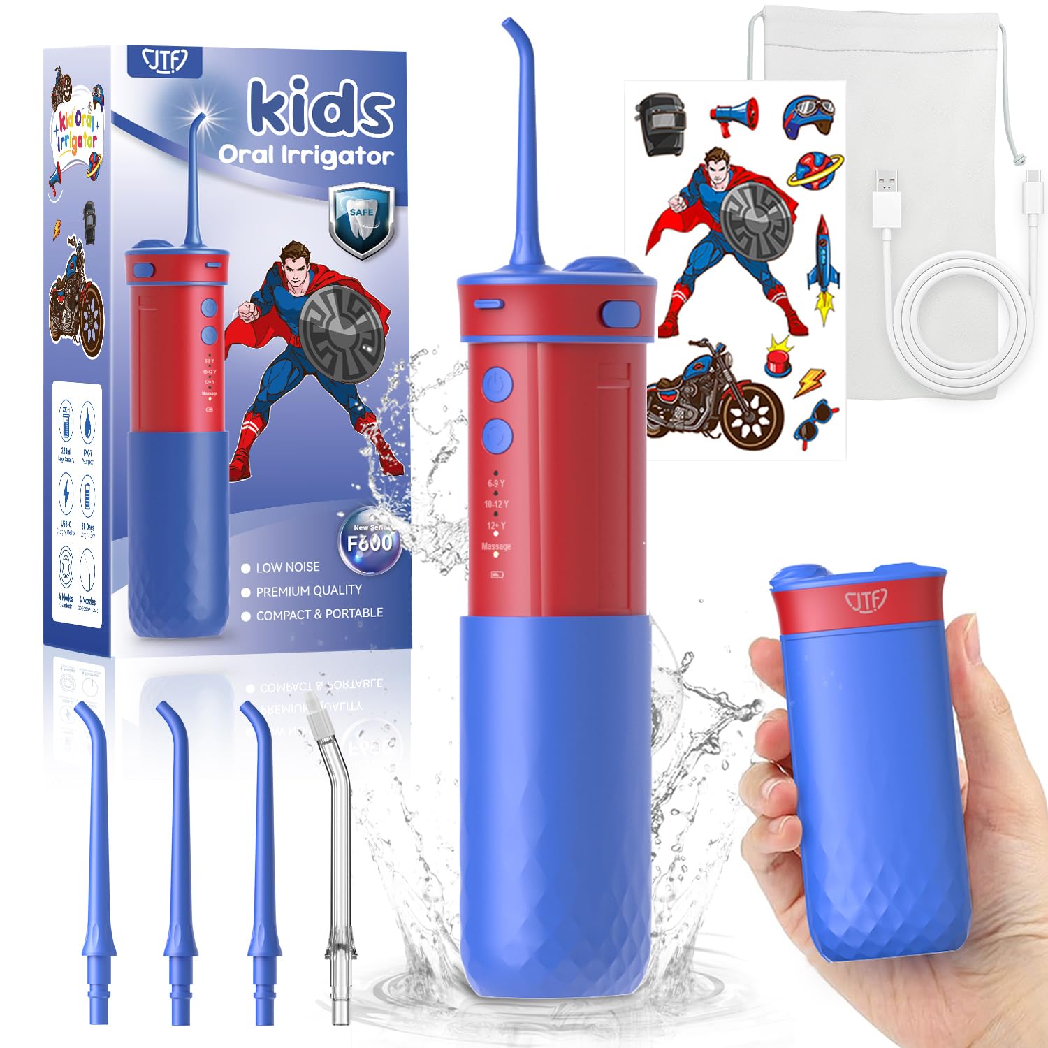 JTF Portable Water Flosser for Kids: 4 Gentle Modes for Ages 6+