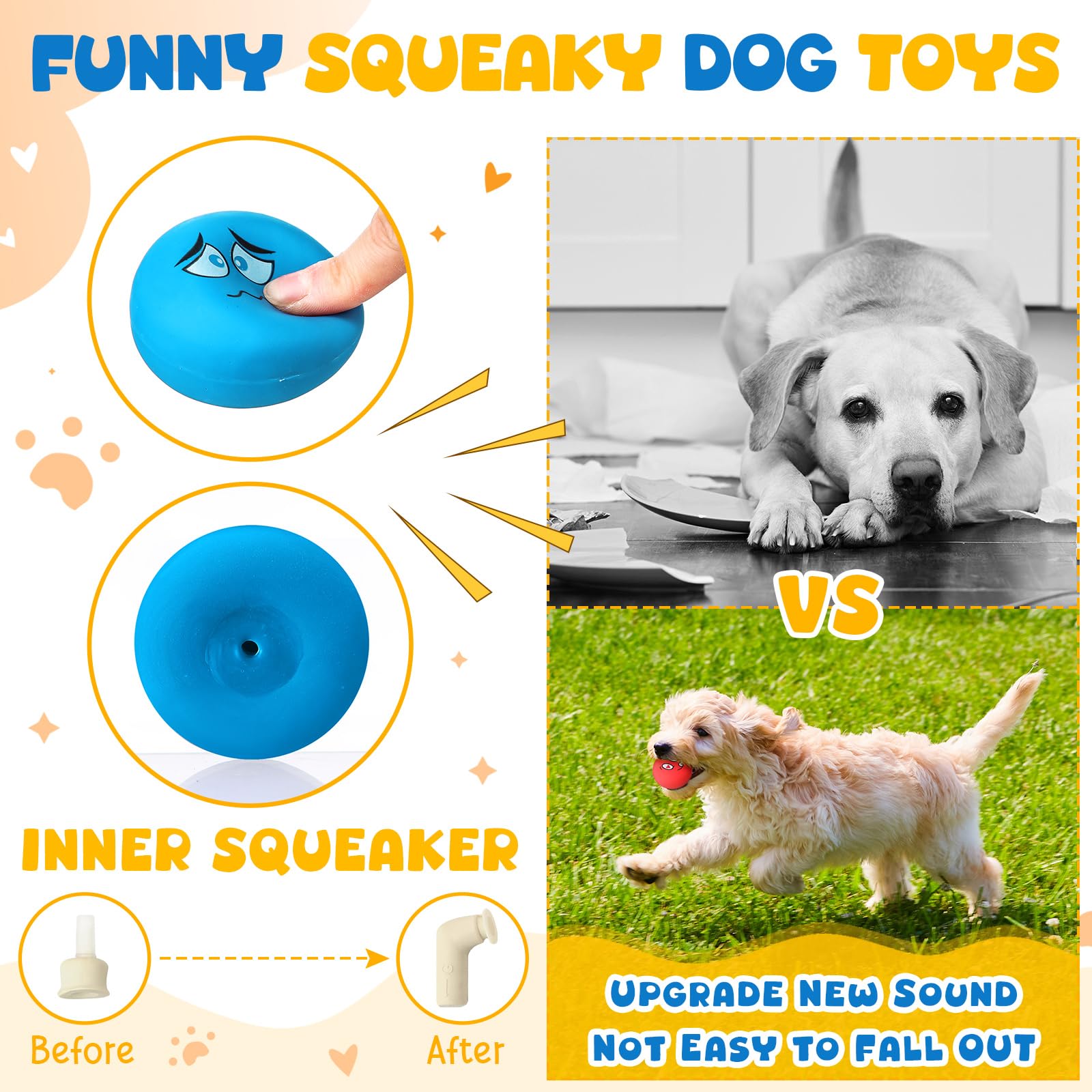 Hungdao 40 piezas de juguetes chirriantes para perros pequeños de goma de látex suaves bolas chirriantes a granel divertido cara chirriante juguetes interactivos para la dentición de cachorros perros