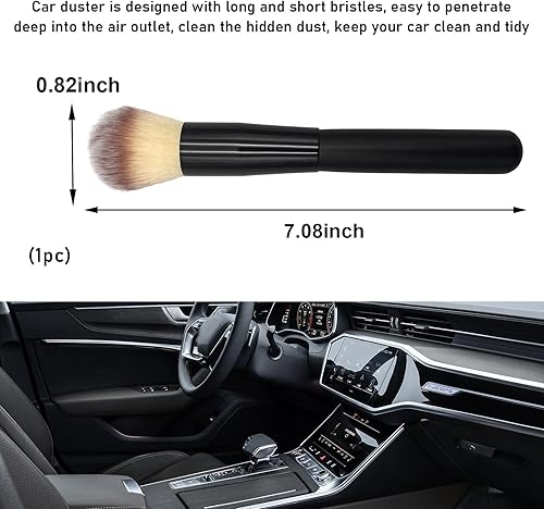 Vista 98 de Ziciner Cepillo de detalles para automóvil, cerdas suaves curvas, colectores de polvo de eliminación automática, tablero universal del vehículo