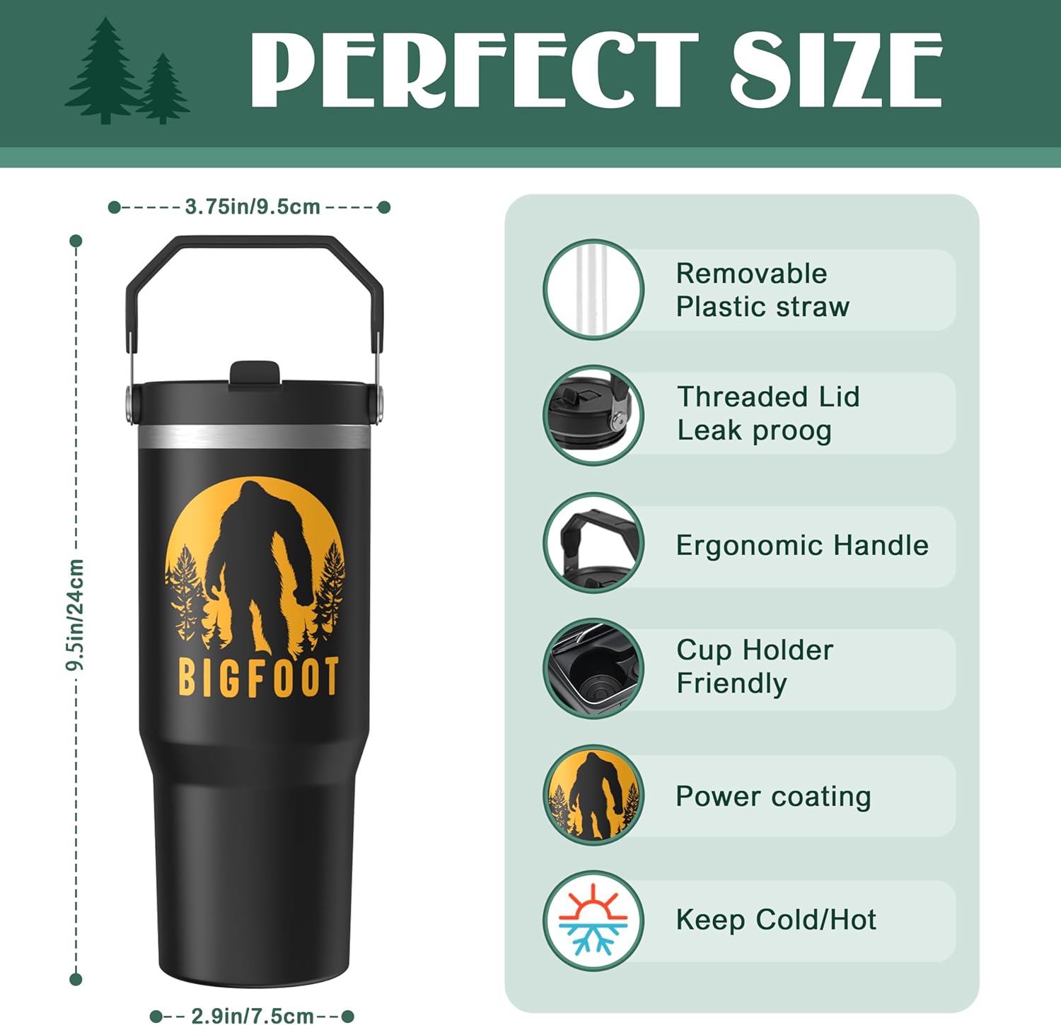 Sasquatch Tumbler with Handle Travel Mug Bigfoot Coffee Cup Big Foot Gifts for Men Women Funny Bigfoot Glass Mountain Print (Sun, 30oz) - Image 2