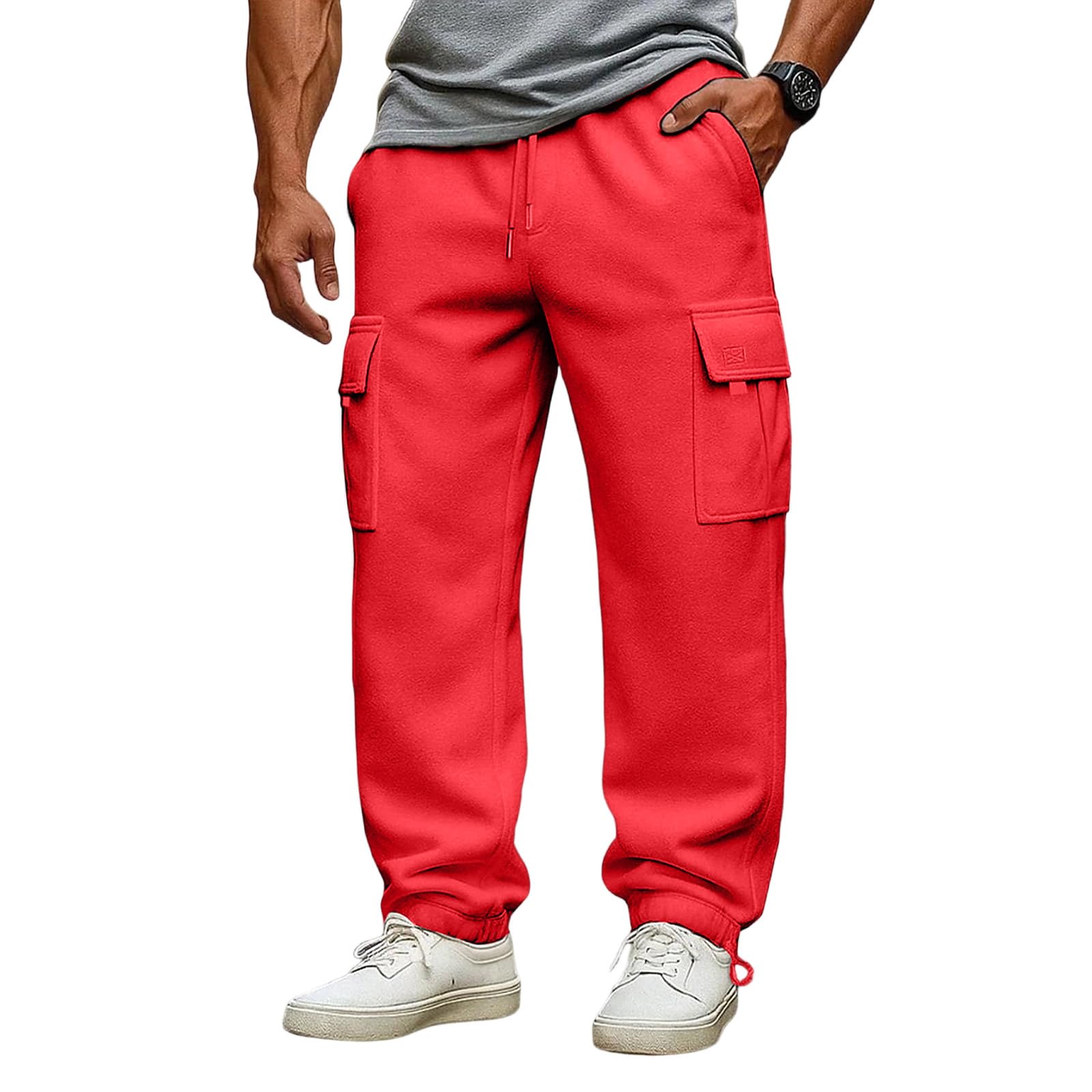 Mens Cargo Sweatpants Baggy Comfy Straight Leg Sweat Pants with Pockets Lightweight Cinch Bottom Drawstring Joggers