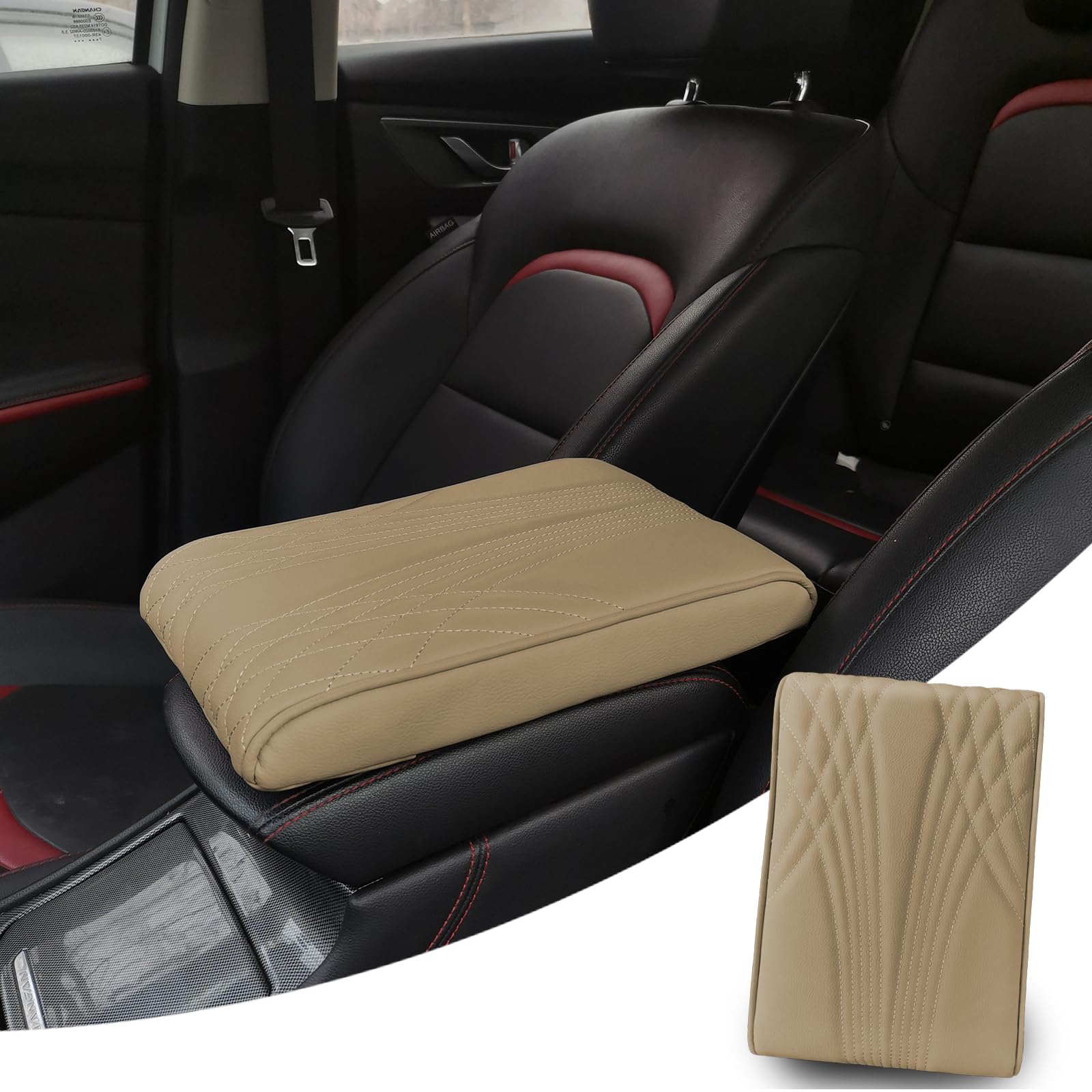 PincutteeCar Center Console Pad Cover,Universal Leather Armrest Box Mat,Car Memory Foam Armrest Box,2023 Arm Rest Cushion Pads for SUV/Truck/Cars(Beige-10,1PC)