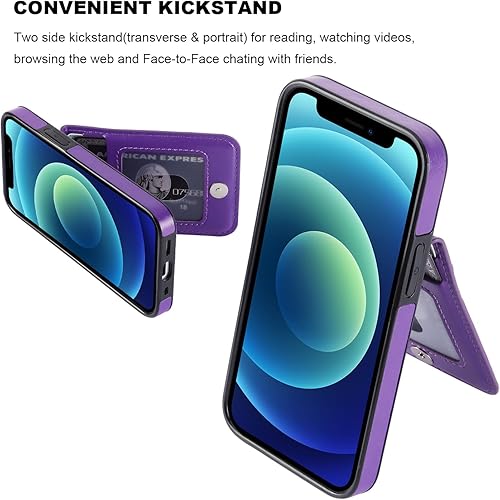 Miniatura 5 de KIHUWEY Funda compatible con iPhone 12 Mini de 5.4 pulgadas con soporte para tarjeta de crédito, cierre magnético de cuero de alta calidad, función