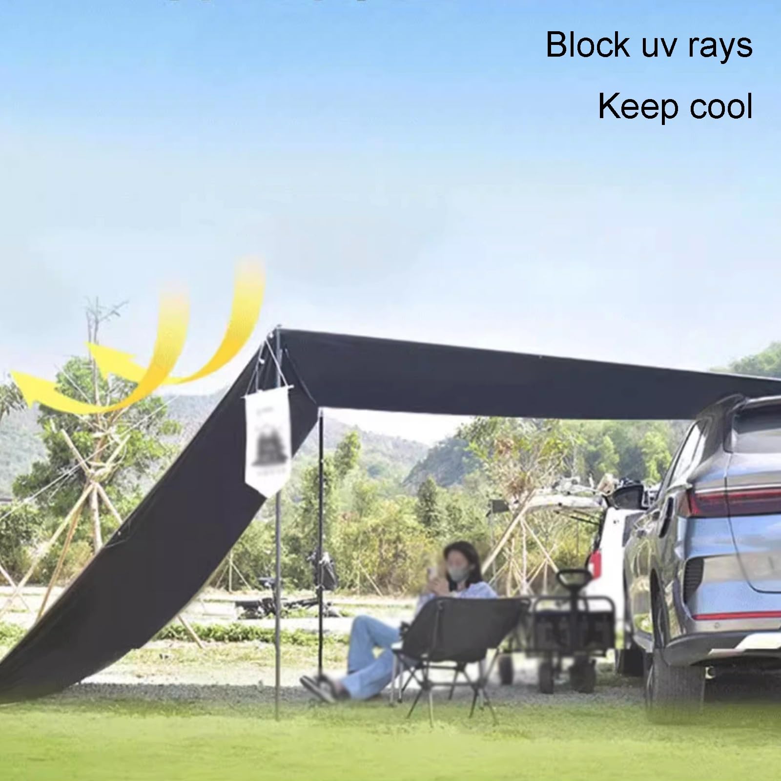 Toldo Coche Portátil, Toldo Camper Impermeable, Toldo Para Coche, UPF50+, con Postes de Soporte y Ventosas, Múltiples Formas de Configuración for Hacer Picnics y Viajar(Small)