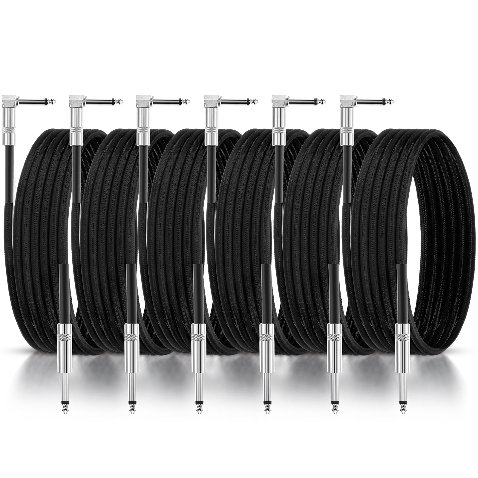 Paquete de 6 cables de instrumento de guitarra de 10 pies, accesorios de bajo, cable de amplificador de cobre para bajo y guitarra eléctrica, micrófono de efecto de teclado (negro)
