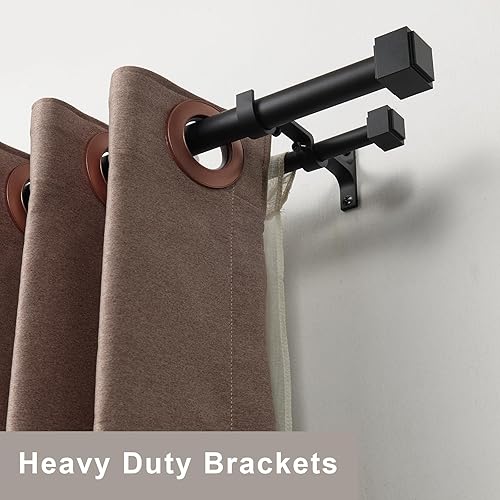 Miniatura 2 de Barras de cortina dobles con remates cuadrados de aleación de aluminio de alta resistencia de 72-144 pulgadas, barra telescópica de 1 pulgada de