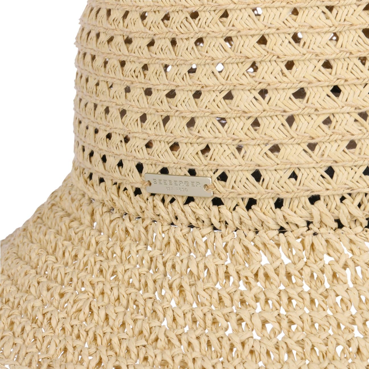 Seeberger Sombrero de paja con crochet de color liso, para verano, para jardín, playa, ganchillo, para mujer, primavera, verano, primavera y verano
