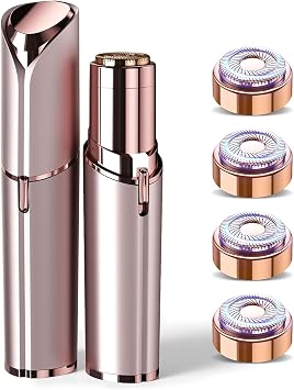 Facial Hair Removal for Women Electric Face Razor with LED Light - Painless & Instant Results Mini Shaver for Travel Use with 4 Replacement Heads