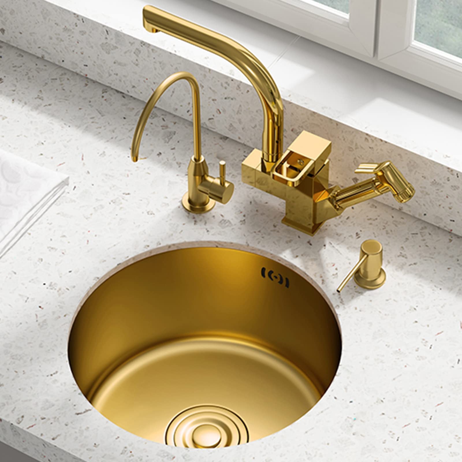 WIQUYBML Bar Round Single Sink Mini Household Vegetable Basin Nano Gold Kitchen With Faucet & Clean Water (Color : Gold, Size 36 * 20cm)