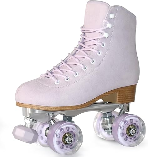 Miniatura 18 de Patines de ruedas para mujeres u hombres con tapones de goma ajustables en altura, patines retro de gamuza para exteriores e interiores