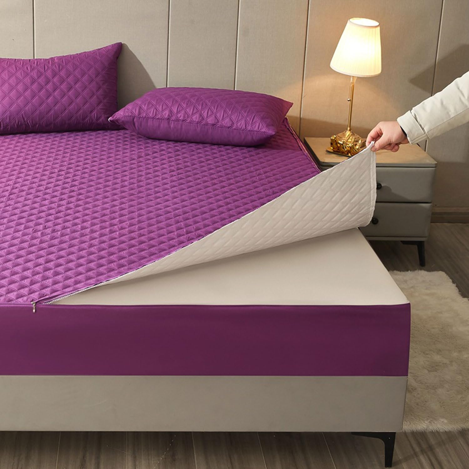 DSSHENGDS Customizable Up Bed Sheets ，Breathable Mattress Encasement Topper ，Premium Zipped Dustproof Mattress Protector ，All Round Protection Mattress Cover-Purple- 70x190+5cm — image 1