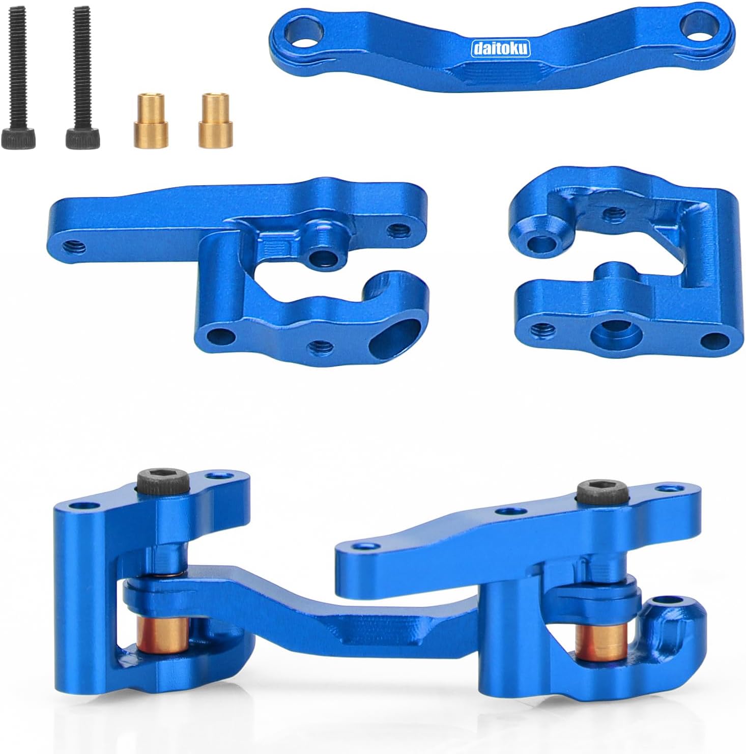 daitoku RC Steering Set Aluminum Upgrade Parts Steering Assembly for 1/18 Arrma Granite Typhon GROM 1/16 Mojave GROM 1/12 Losi Nascar RC Car (Blue)