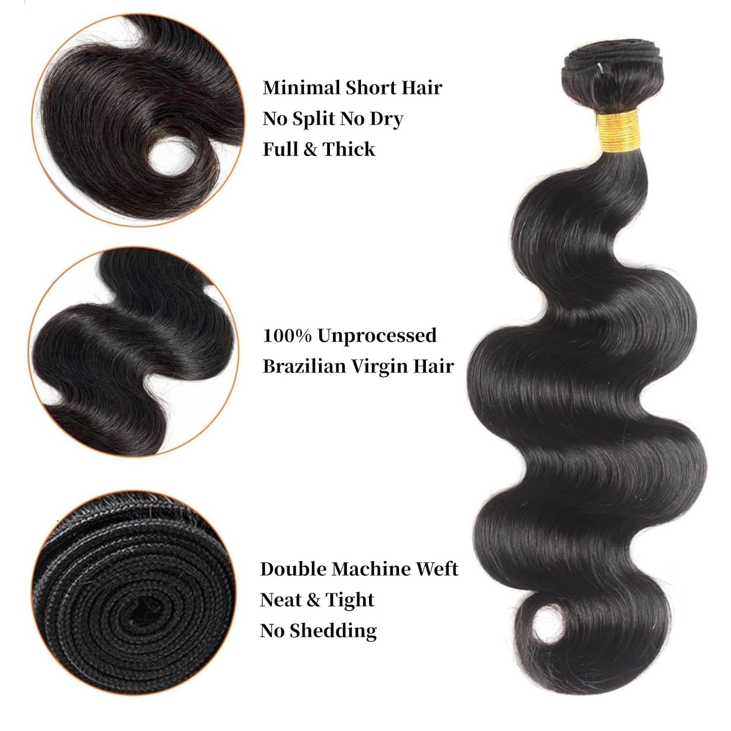12A Body Wave Bundles Human Hair 12 14 16 Inch Raw Human Hair Bundles 100% Unprocessed Brazilian Virgin Human Hair for Black Women Quick Weave Extensions Natural Color
