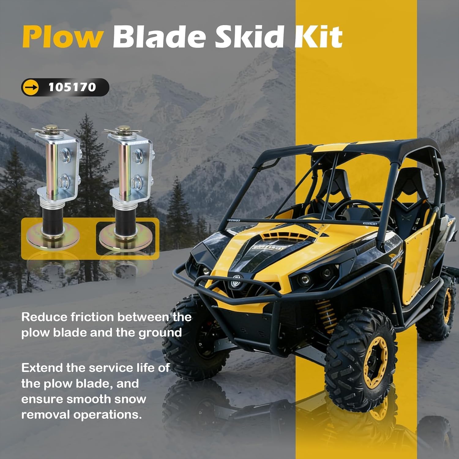 105170 Replacement Plow Blade Skid Kit Compatible with Kawasaki Mule Teryx Honda Foreman Rancher Can-Am Renegade Outlander John Deere Gator Polaris Ranger RZR Sportsman