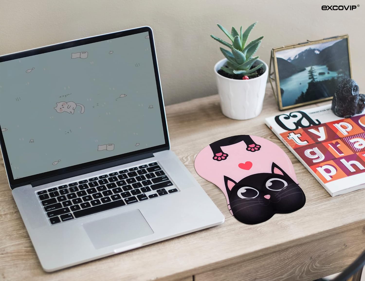 excovip Cute Cat Pad Mouse pad with Wrist Support Computer with Rest Cool one Piece Gamer Travel 3D Laptop Cheap Company Portable The Office Lap Desk Thin pc Magic arm Rest Pillow Ergonomic 3598
