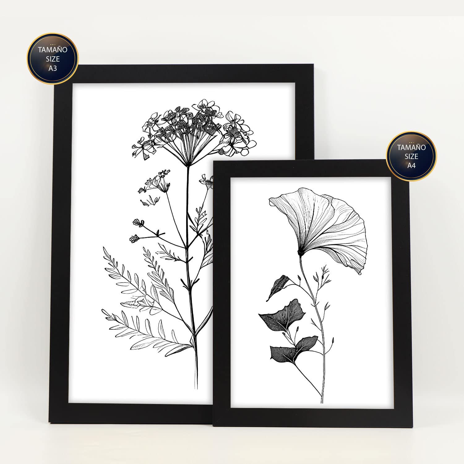 Nacnic Posters di Fiori che Sbocciano. Manifesti di Natura e Botanica con Temi Floreali nel Classico Bianco e Nero. Progettazione e decorazione d'interni. A4 & A3 Cornici nere.