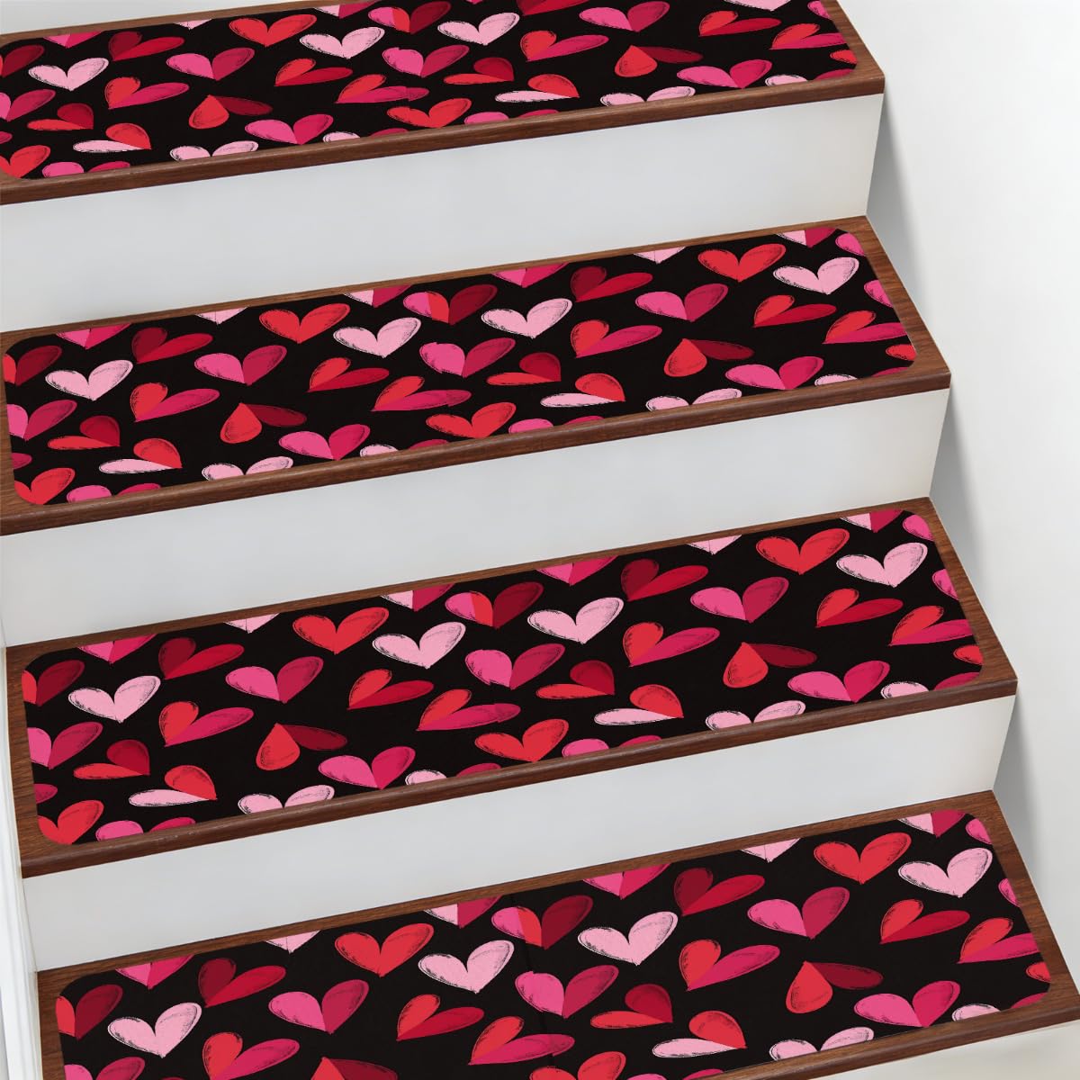 Alfombra para escaleras de 7.8 x 30 de corazón rosa antideslizante para niños y mascotas