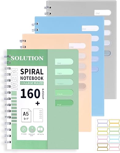 Miniatura 9 de Yoment Paquete de 4 cuadernos en espiral A5, cuaderno encuadernado en espiral de tapa dura de 5.7 x 8.25, 160 páginas con rayas universitarias, para