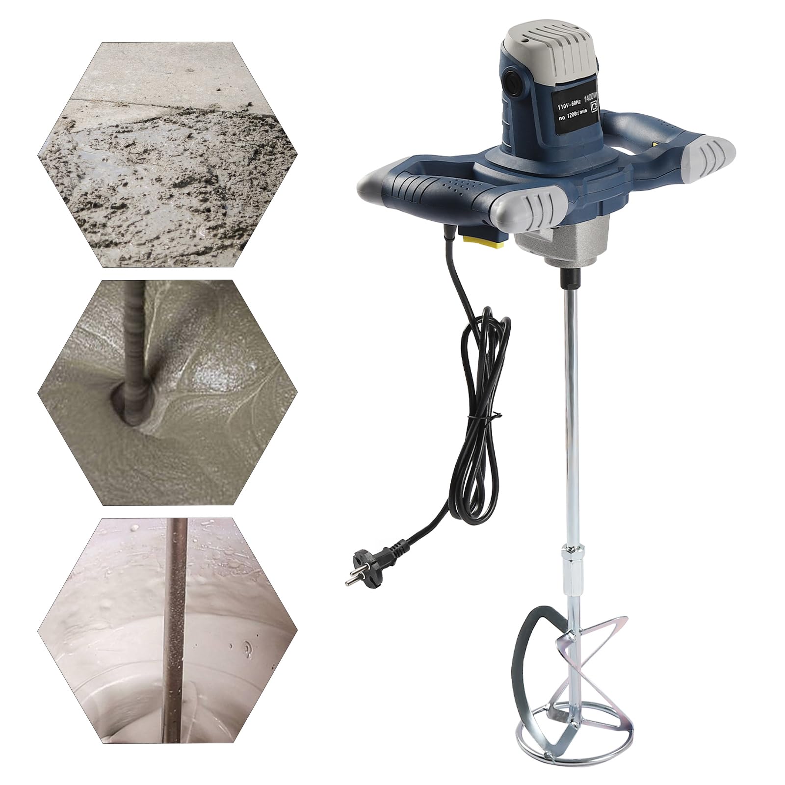 Miscelatore elettrico per malta 1400 W a 6 velocità – Agitatore con doppia asta di miscelazione, 1200 giri/min, manico antiscivolo e interruttore autobloccante – Per vernice, colla, cemento e intonaco
