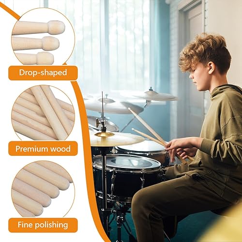 Miniatura 7 de El juego de baquetas incluye 1 par de palos de tambor de madera de arce 5A, 1 par de cepillos de alambre de tambor, cepillo retráctil, 1 par de