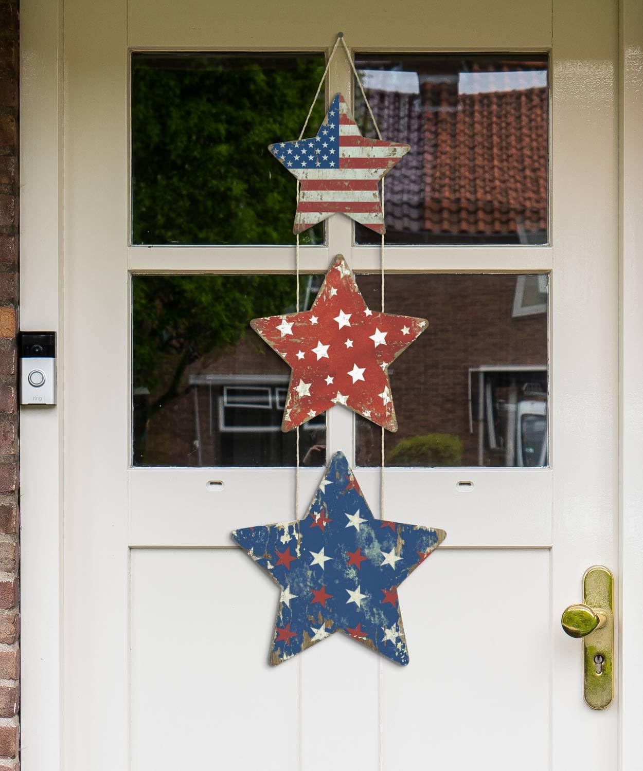 Putuo Decor Patriotic Star Wall Decor, Star Vertical Hanging, Red White Blue Americana Hanging for Porch Entryway Window Mantel