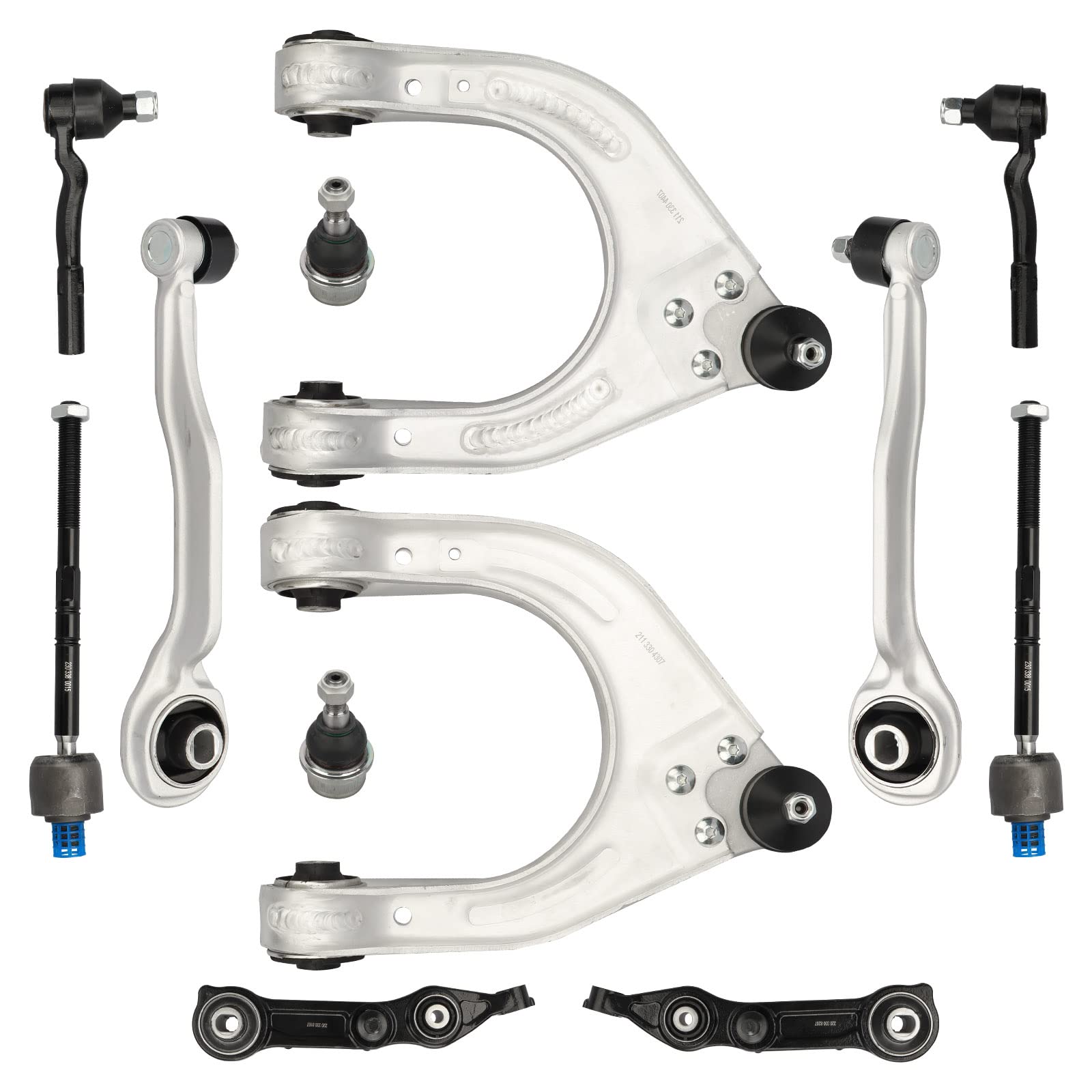 Front Suspension Kit Upper Lower Control Arm Ball Joint Tie Rod End Link Fits for Mercedes-Benz CLS500 CLS55 AMG CLS63 E320 E500 E55 AMG E550 E63 2003 04 05 06 07 08 09, 2113308907 2113309007