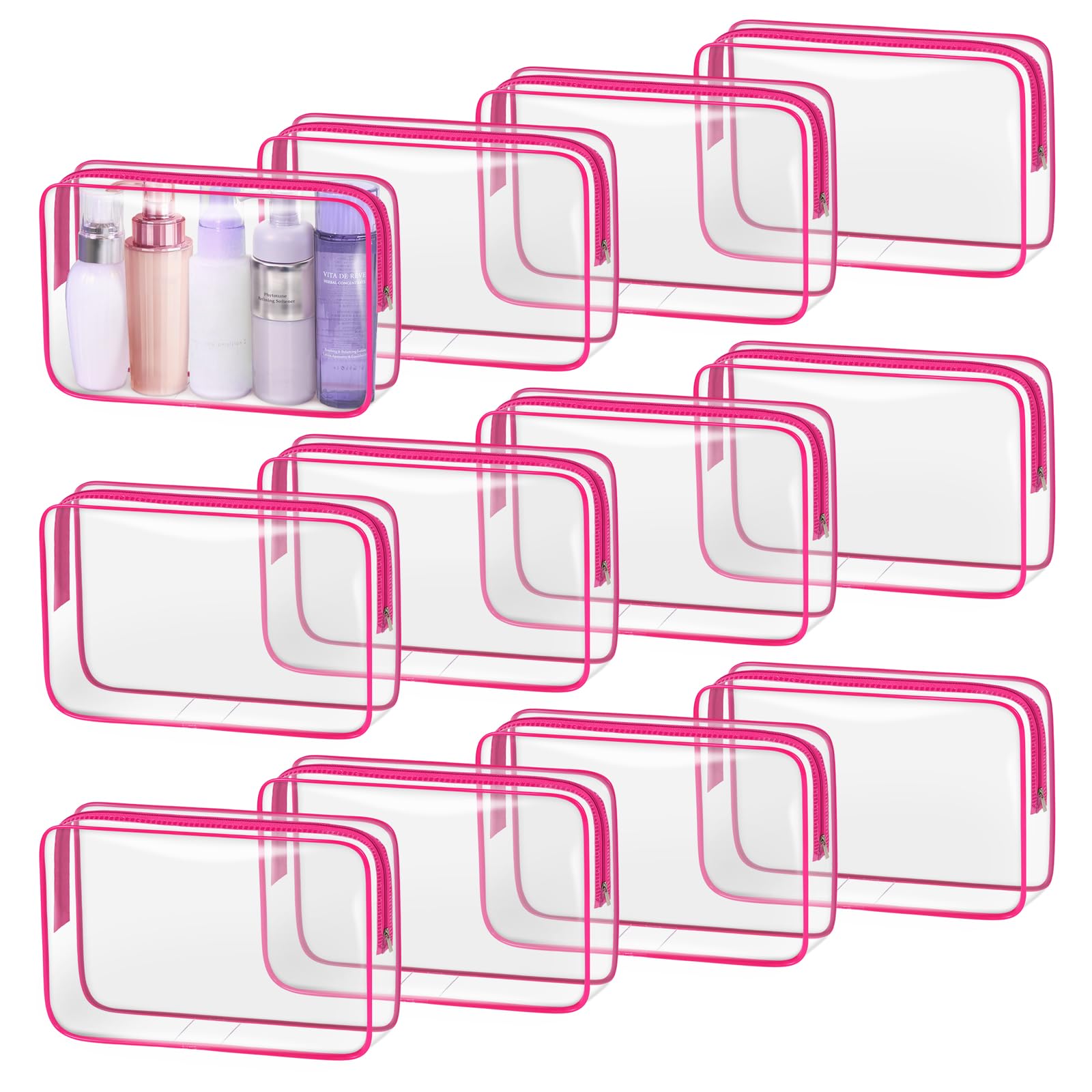 TISRATOK 12 PCS Clear Makeup Bags with Zipper, TSA Approved Toiletry Pouch
