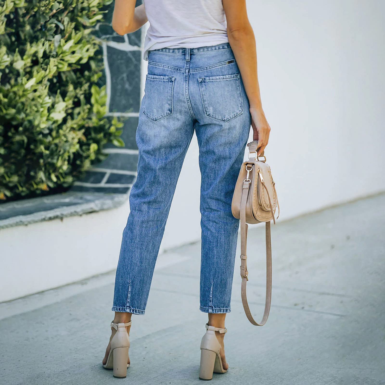 Jeans Damen Stretch Jeans Mit Hoher Taille, Zerrissen, Schmale Passform, Ausgefranste, Dehnbare Denim Hosen In Distressed Optik Jeanshosen Stretch Mit Applikationen