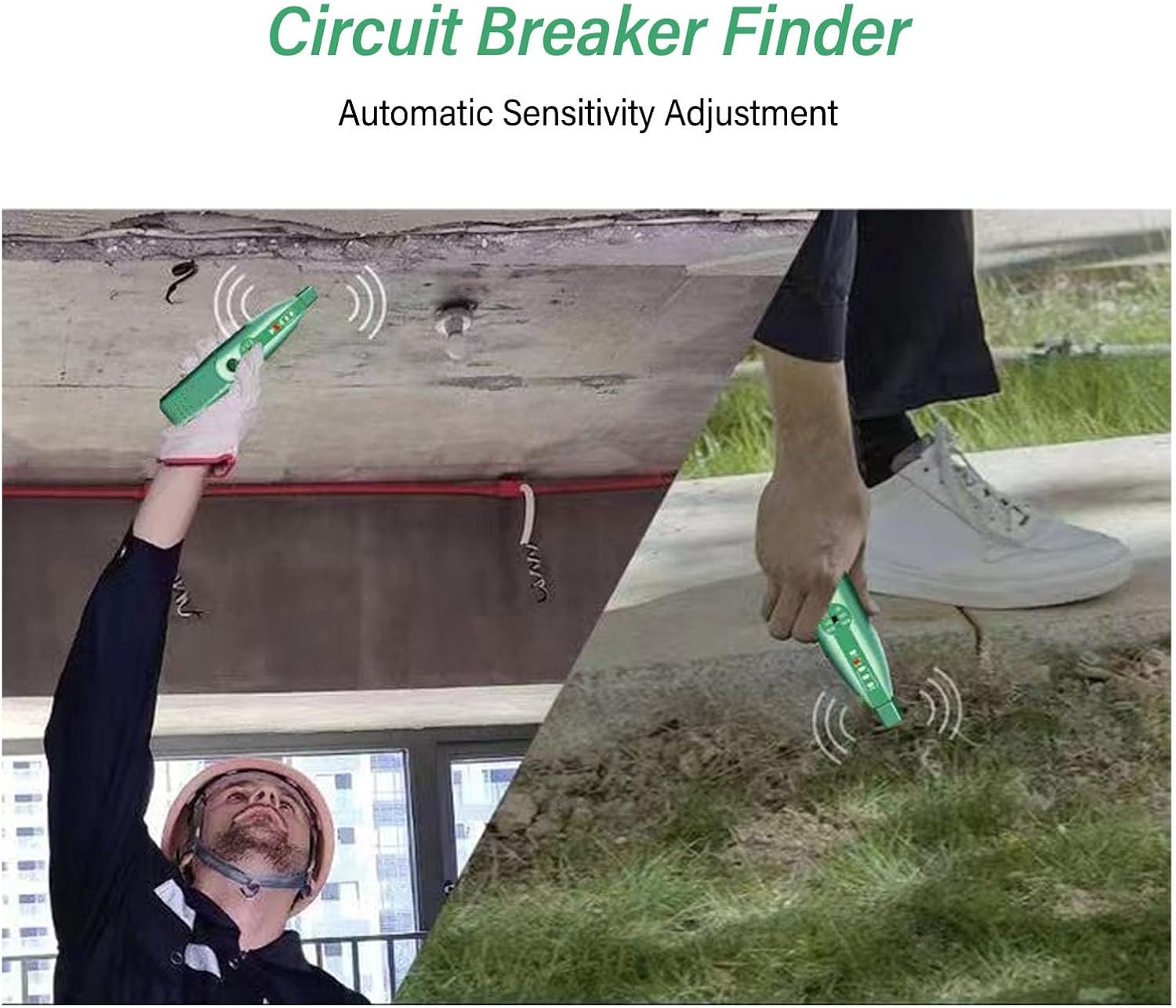 Person using the circuit breaker finder receiver on a ceiling