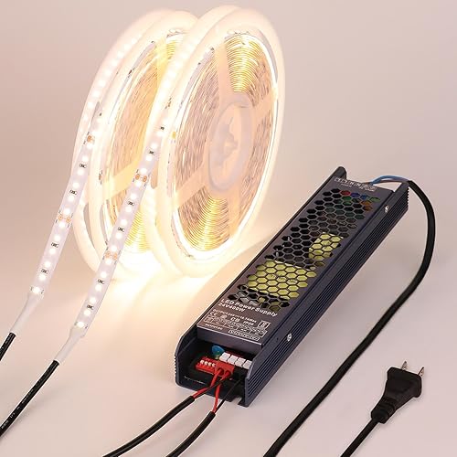 BENLUN Tira de luz LED 4000K blanco natural 65.6 pies (32.8 pies x 2 rollos) 27000 lm súper brillante 300 W CA 110 V a 24 V IP20 SMD 2835 luces LED