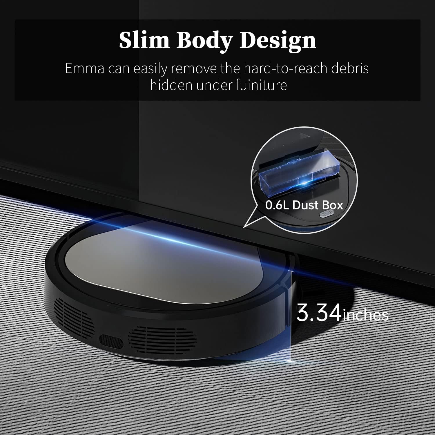 Emma Robot Vacuum Cleaner, Robot Vacuum 3000Pa, Robotic Vacuums 110Mins Runtime&Self Charging, Compatible with Alexa&Google Home&2.4G Wi-Fi, Ideal for Pet Hair, Hard Floor and Low-Pile Carpet (Emma) : Industrial & Scientific