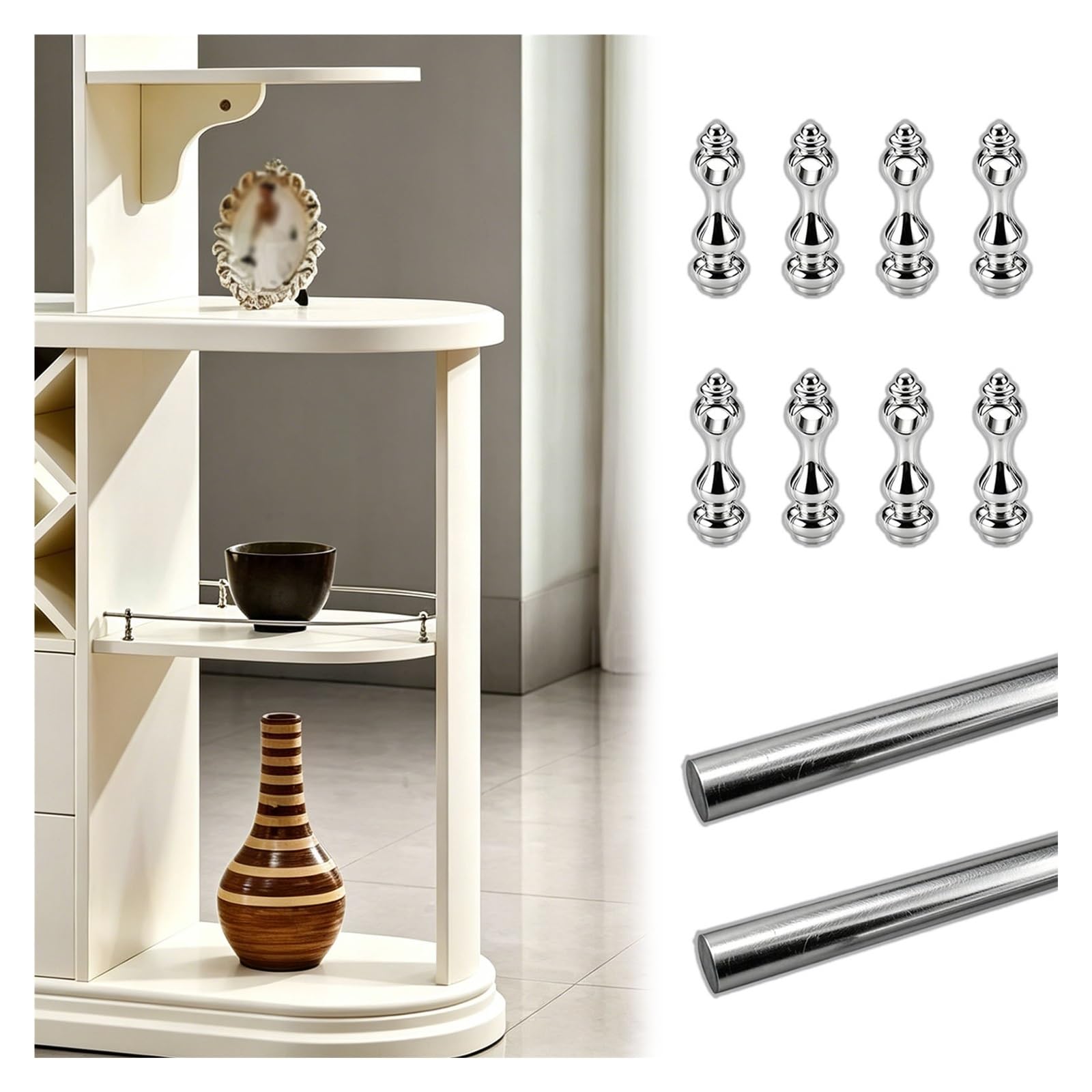 Tyzlup Silver 3-Piece Shelf Guard Set Bendable, Flexible Anti-Tipping Rail For Cabinet, Wine Storage, Display Rack, Customizable Bookshelf Corners Bar Fence(,14" (36 Cm))