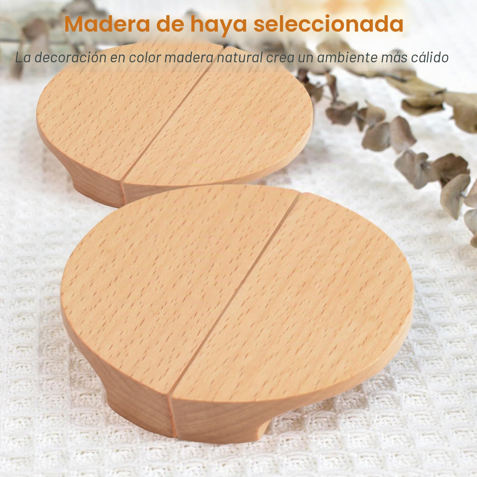 MOROBOR - Tiradores de cajón en forma de media luna, 4 piezas de madera semicircular en madera de haya, herrajes de cajón de armario doble orificio para armario con cajones