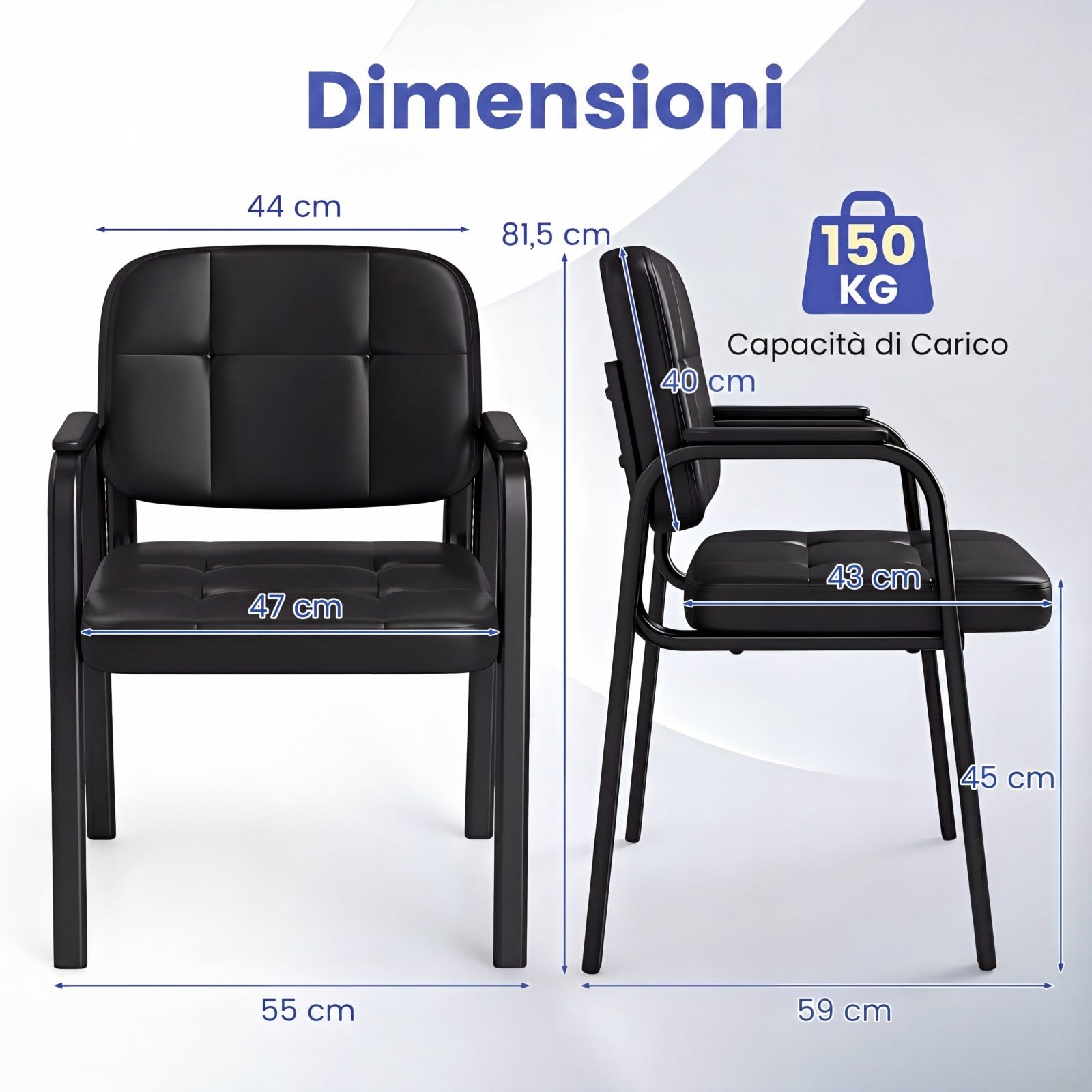 COSTWAY Set di 2 Sedie Scrivania, Sedie da Ufficio senza Ruote, con Braccioli Imbottiti e Schienale Ergonomico, Struttura in Metallo Resistente, per Sala Riunioni, Studio, Portata 150 kg