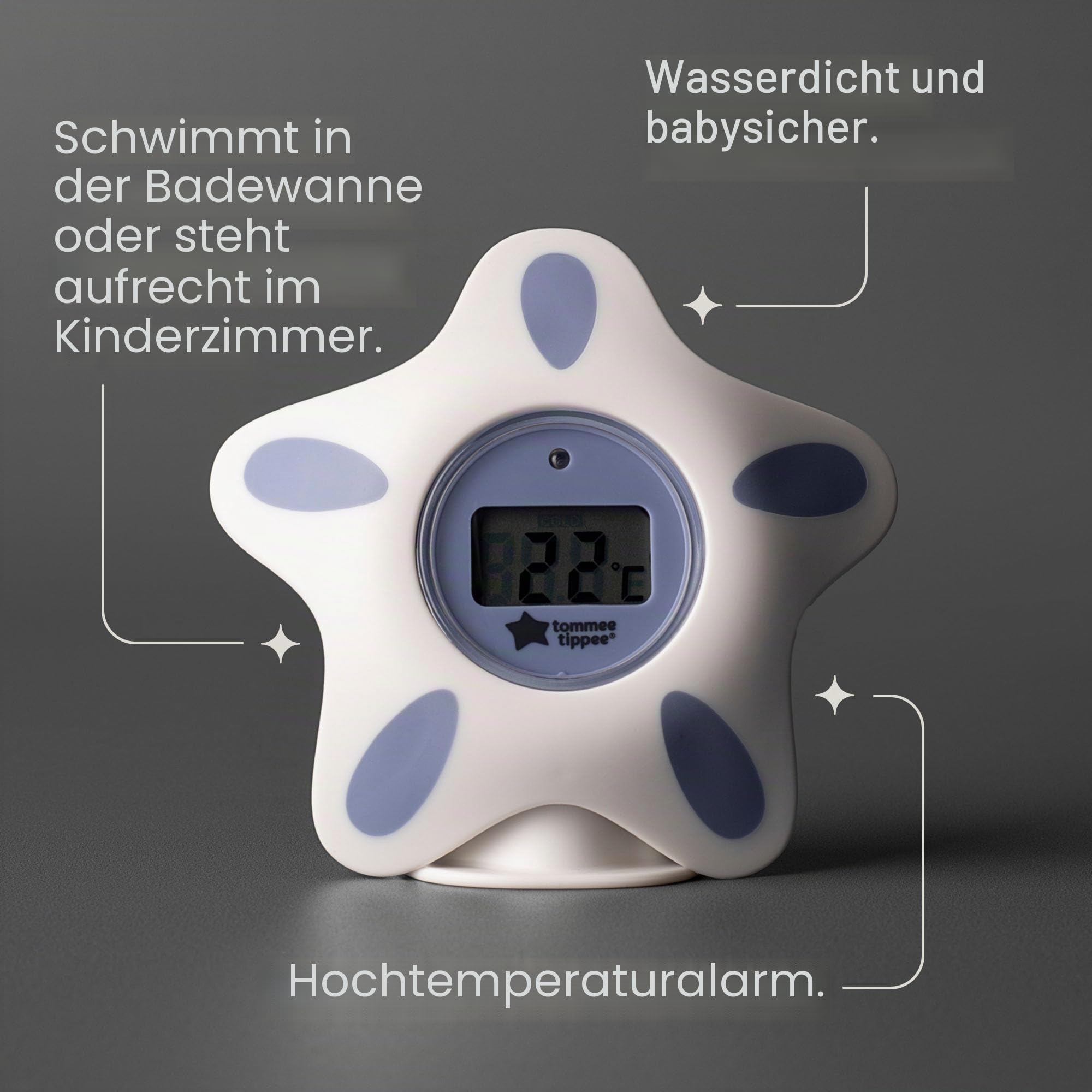 Tommee Tippee Closer to Nature Bad- und Raumthermometer, weiß und grün, LED Warnlicht, LCD Bildschirm