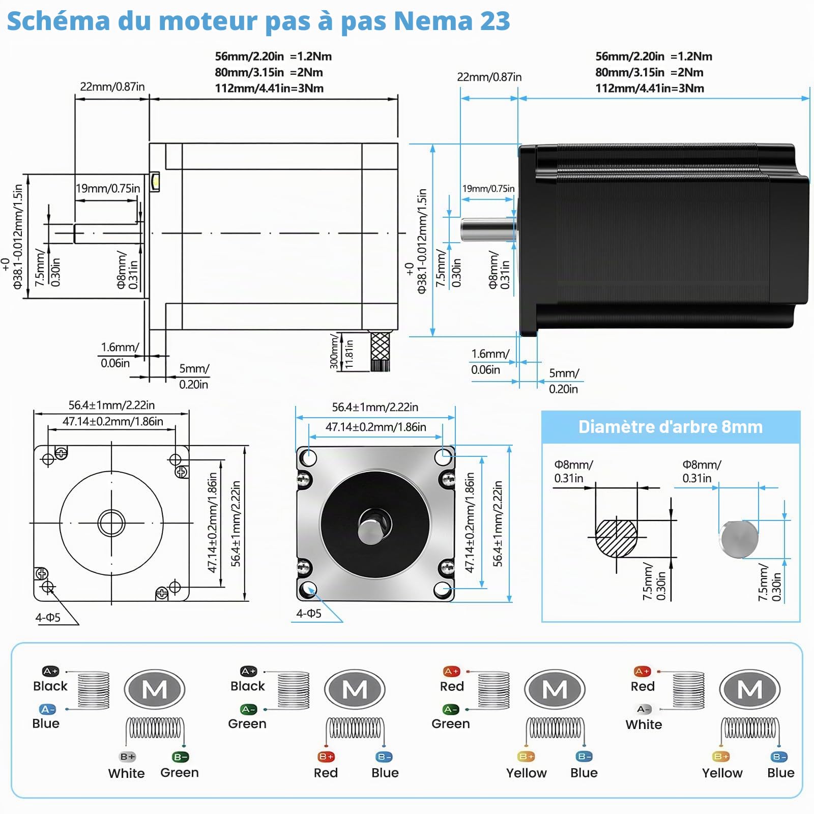 Kit moteur pas à pas Nema23 57 mm, 2 Nm, 2 phases, 3 A, DM556, pilote 350 W, alimentation Mach3, carte de contrôle pour imprimante 3D, kit de contrôleur CNC