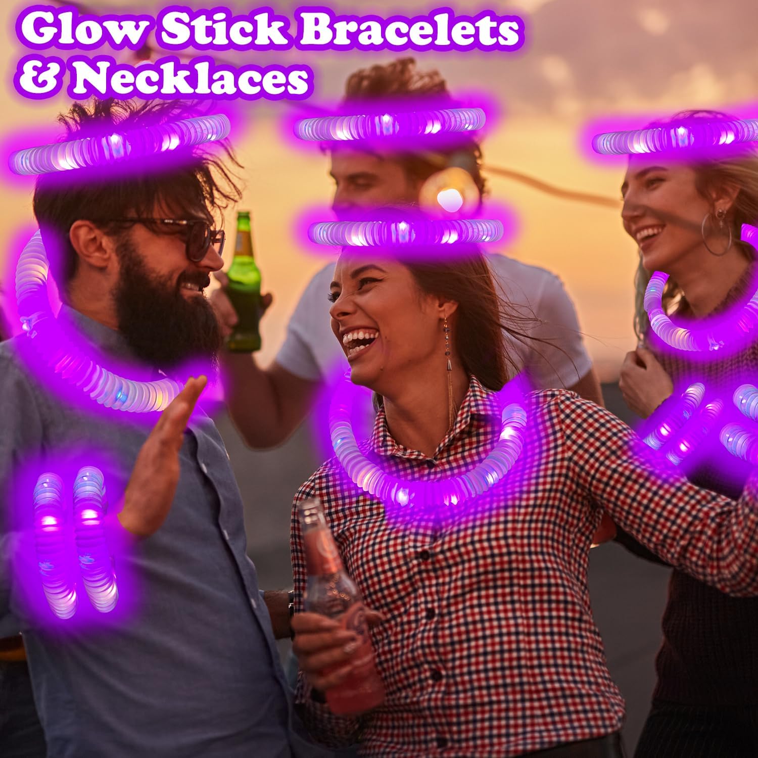 Purple Graduation Glow Sticks Pop Tubes 24 PCS, Light Up Bracelets Necklaces Decor, Glow Party Favors for Kids Party, Kindergarten Preschool End of School Year Goodie Bag Stuffers Classroom Prizes
