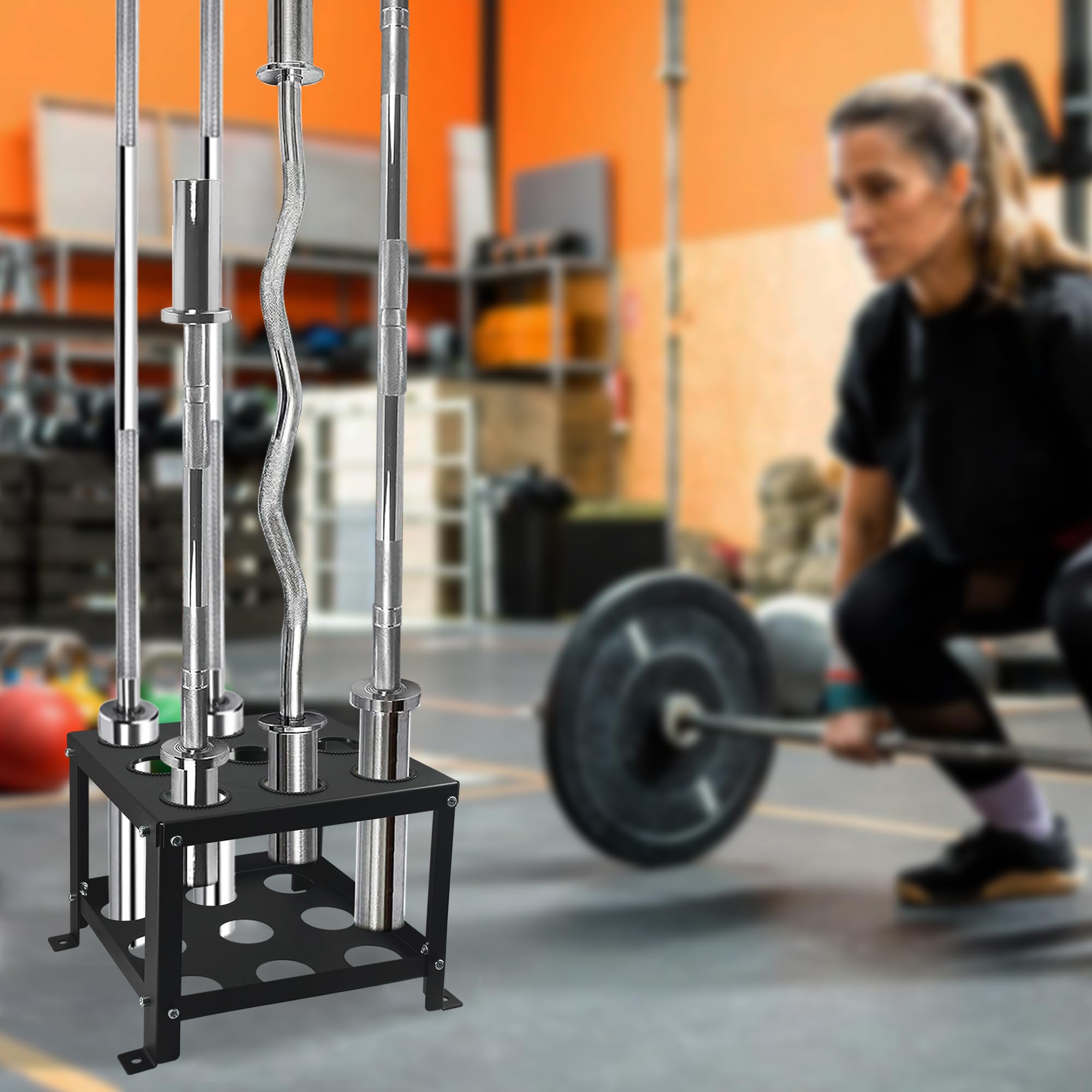 9 Bar Olympic Barbell Vertical Floor Stand Storage Rack, Olympic Barbell Storage Stand, Heavy Duty Vertical Barbell Holder Stand