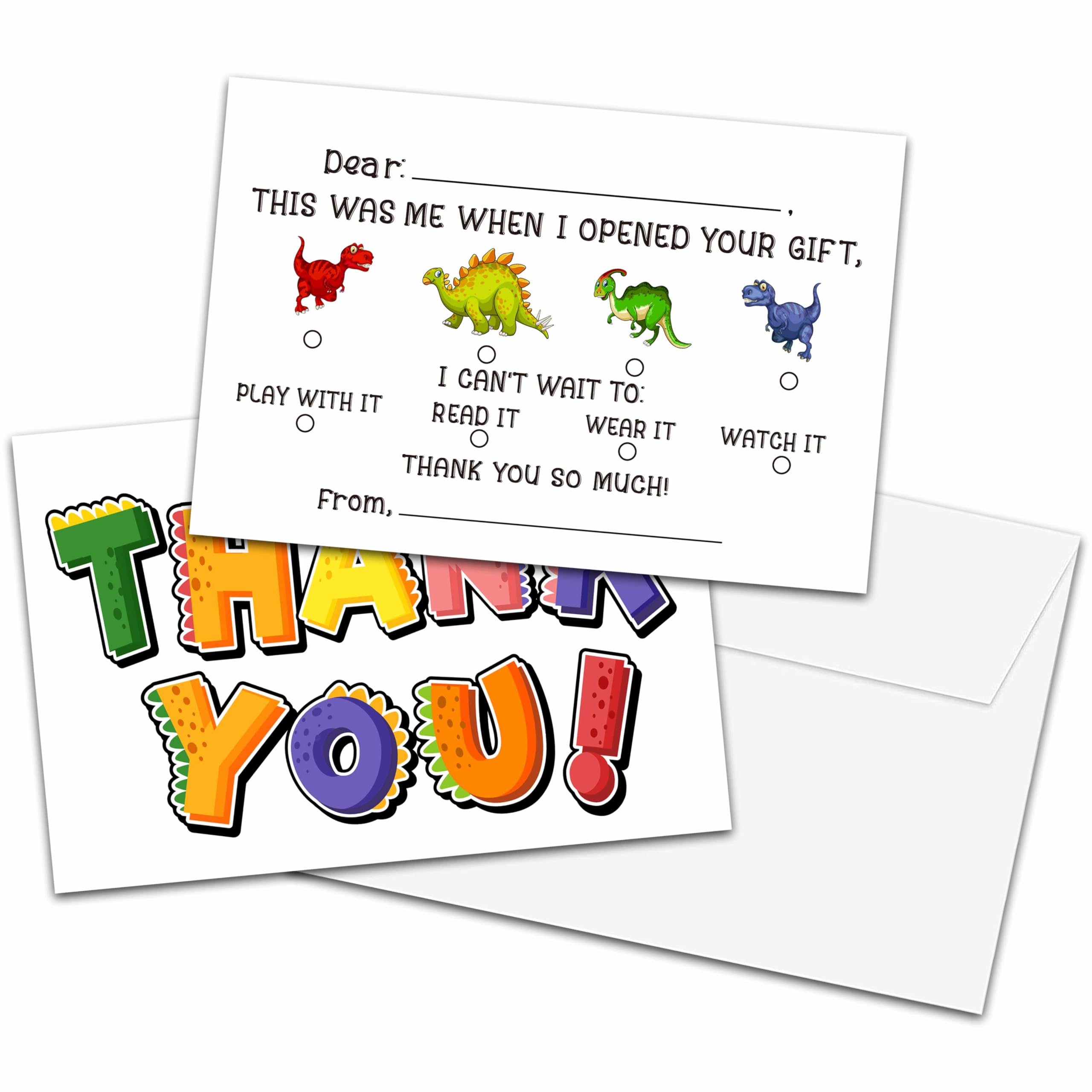 Chuxvon Kids Thank You Cards Fill in the Blank, Dinosaur Thank You Cards, Dino Greeting Cards, Thank You Notes For Boys Girls, Birthday Party