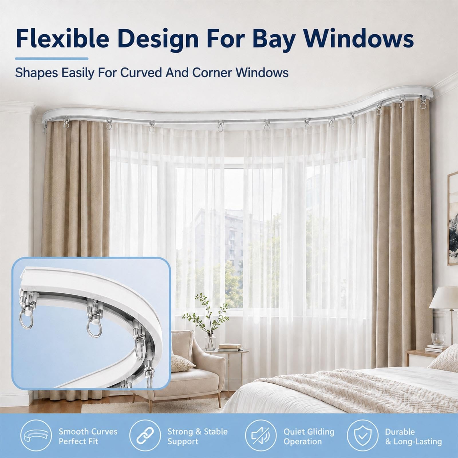 Flexible Aluminum Curtain Track, Ceiling Or Wall Mount, Bendable