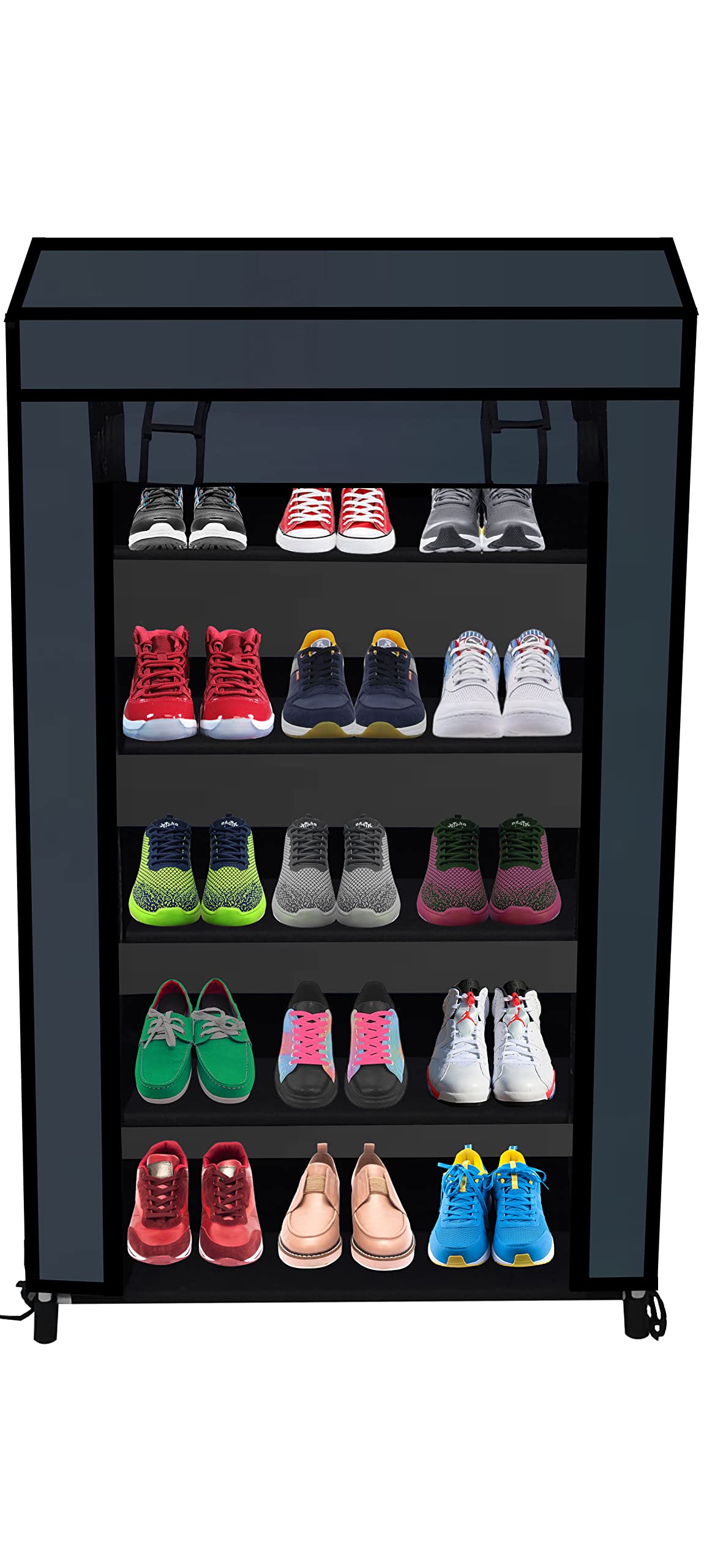 ROBMOBROBMOB® Multipurpose Collapsible Shoe Rack Non-Woven Fabric Pipes 5 Layer Shelves with 100 GSM (Black, Metal)