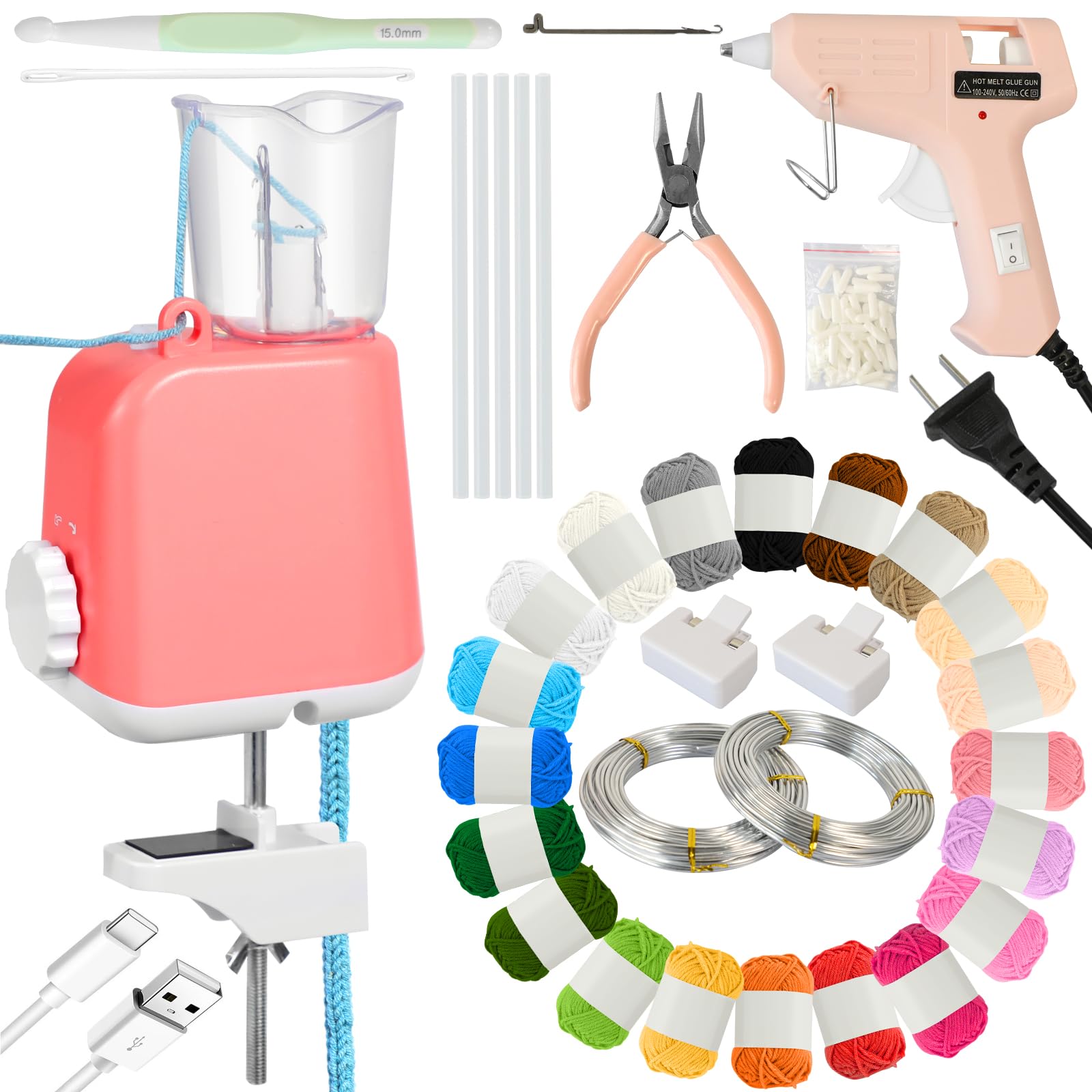 Kerty iCord - Kit per macchina per maglieria elettrica, per principianti, set completo per lavori fai da te, artigianato, borse, cinghie e gioielli, regalo ideale per gli amanti del lavoro a maglia
