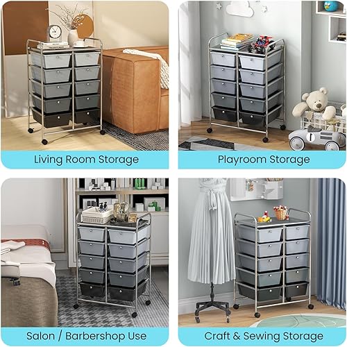 Vista 247 de LDAILY Carrito de almacenamiento con ruedas de 15 cajones, carrito rodante con cajones para aula, organizador de manualidades con ruedas con marco