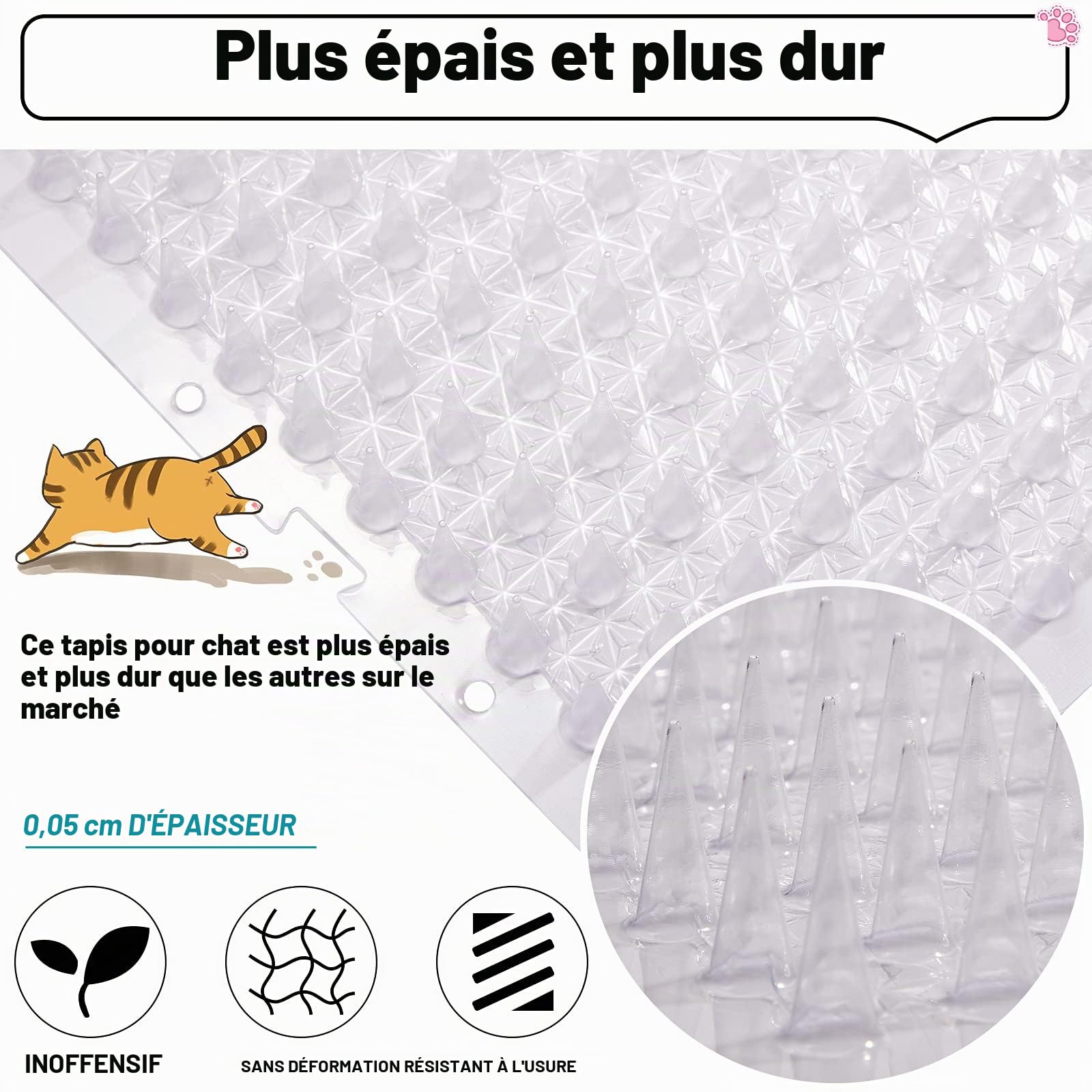 12 Pièces Tapis d'Extérieur Répulsif pour Chats Chats Chiens Tapis en Plastique avec des Pointes Tapis pour Animaux de Compagnie Dissuasif à Pointes Transparentes pour Canapé Fenêtre Jardin