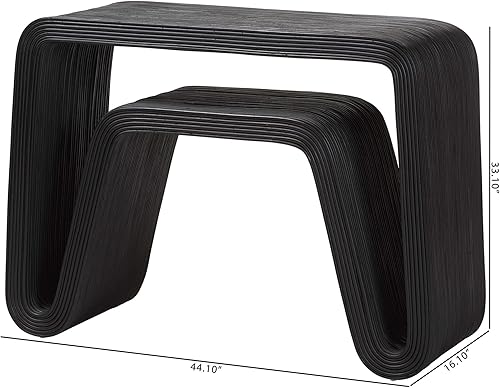 Miniatura 3 de Bali & pari Abebi - Mesa consola de ratán negro, mesa decorativa moderna con silueta de cascada y patas abiertas, estilo costero bohemio para