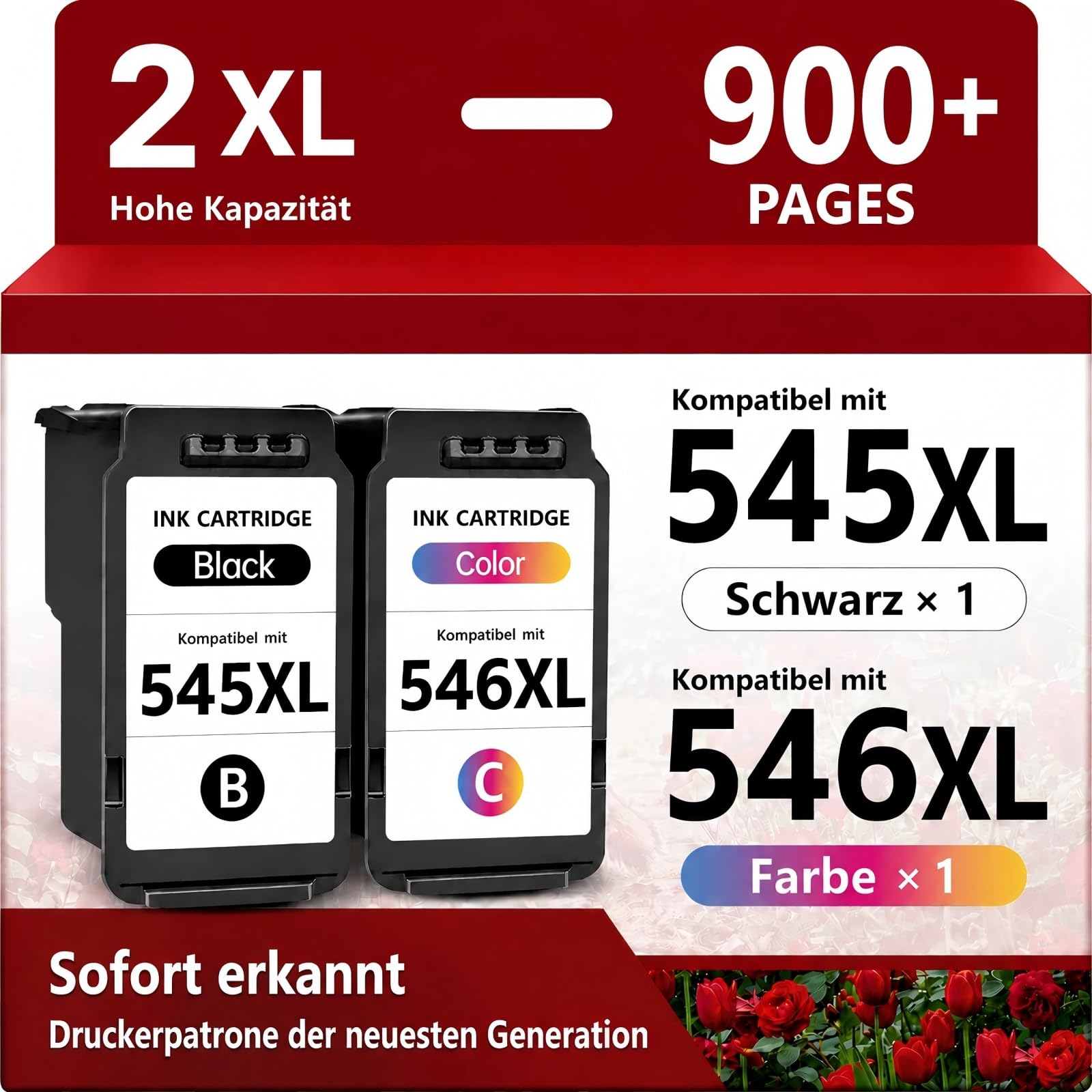 545XL 546XL Druckerpatronen PG-545 CL-546 Ersatz für Canon 546 545 XL | Schwarz+Farbe, Kompatibel für Canon TS3350 TR4551 MX495 TS3450 TS3355 TR4550 TS3351 TS3355 iP2850 MG2555S MG2450 MG2950